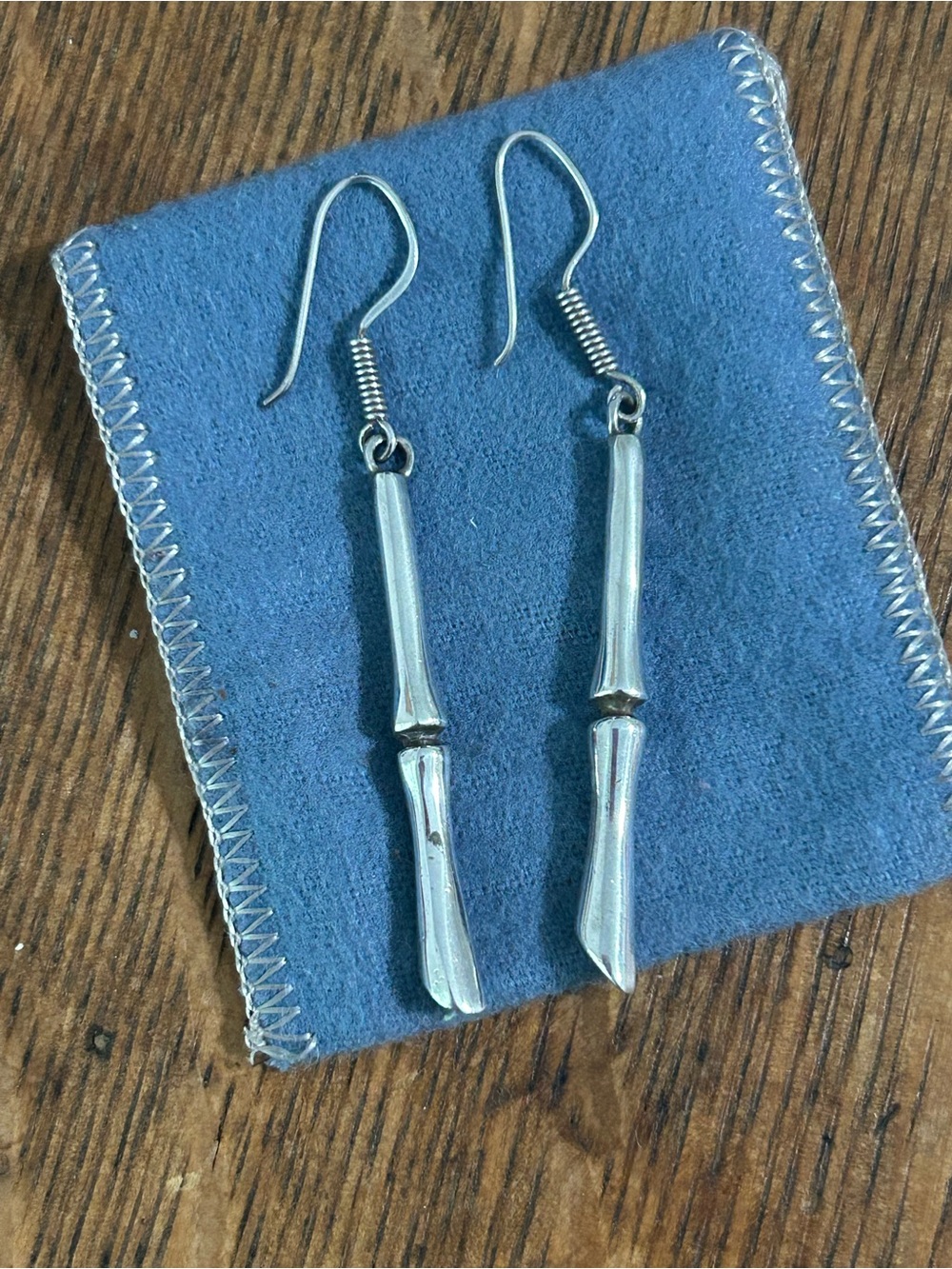 Sterling Silver Bamboo-Style Drop Earrings - Silver
